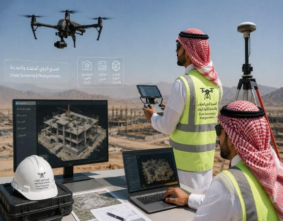 المسح الجوي المتقدم والنمذجة (Drone Surveying & Photogrammetry)
